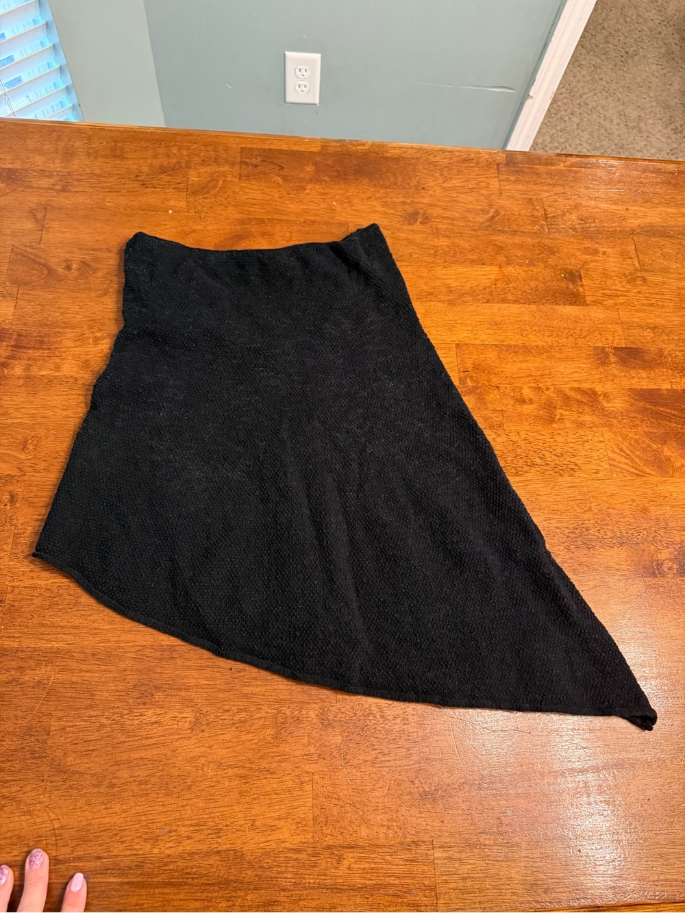 Free People Beach Black Linen Cotton Knit Asymmetric Poncho Top Tank Medium